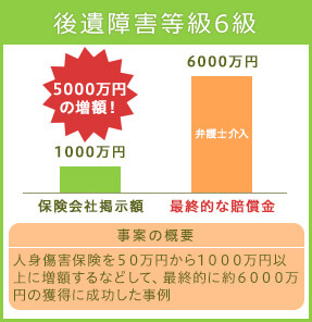 後遺障害等級6級 3753万円の増額